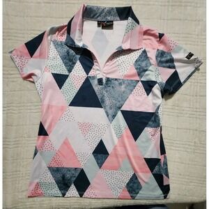 Yatta Golf Pink Geometric Performance Polo Womens Size Medium‎ 4-Way Stretch